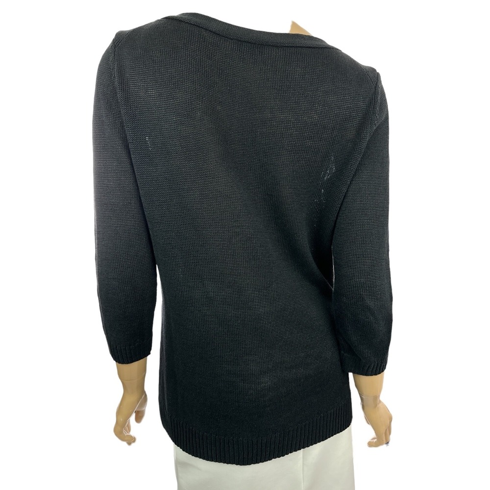 Talbots Black Pullover Sweater 3/4 Sleeve Size M Boatneck Loose Weave - Picture 3 of 5